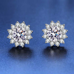 Solitaire Cluster Silver Plated Stud Earring For Women
