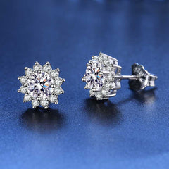 Solitaire Cluster Silver Plated Stud Earring For Women