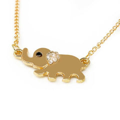 Women's Gold Plated Cute Mom And Baby Elephant Crystal Necklace