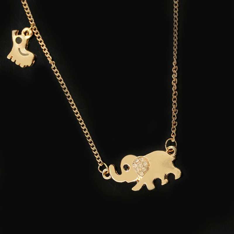 Women's Gold Plated Cute Mom And Baby Elephant Crystal Necklace