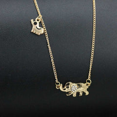 Women's Gold Plated Cute Mom And Baby Elephant Crystal Necklace