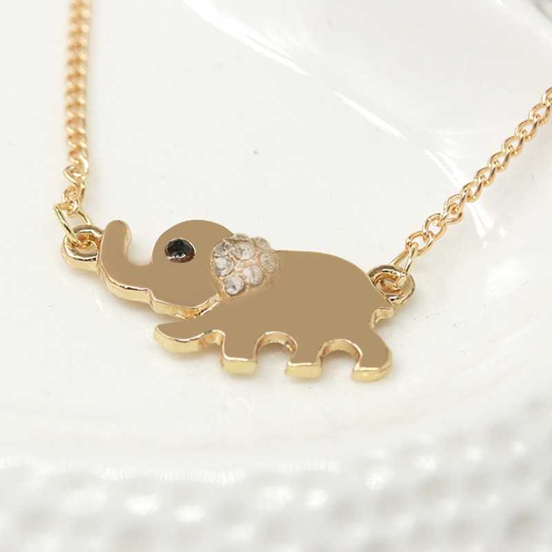 Women's Gold Plated Cute Mom And Baby Elephant Crystal Necklace