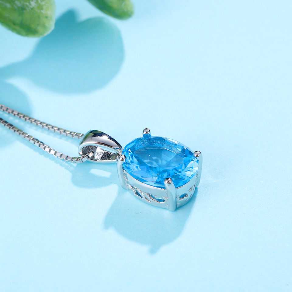 Women's Silver Plated Gemstone Oval Shaped Pendant Necklace