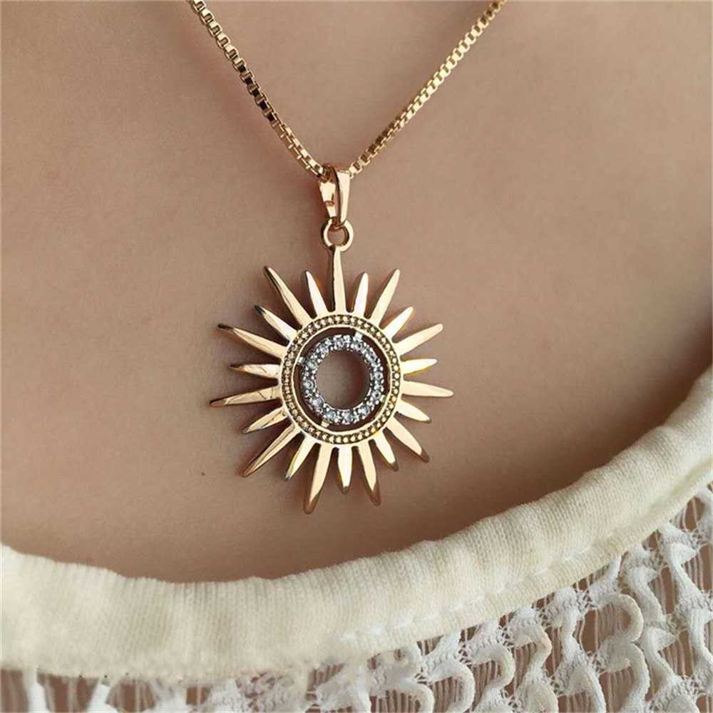 Women's Gold Plated Sun Ray Pendant Necklace With Chain