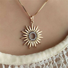 Women's Gold Plated Sun Ray Pendant Necklace With Chain