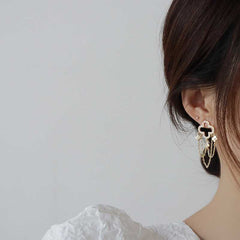Women's Floral Chain Tassel Drop Earrings With Cubic Zirconia