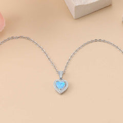Women's Silver Plated Opal Heart Pendant With Chain