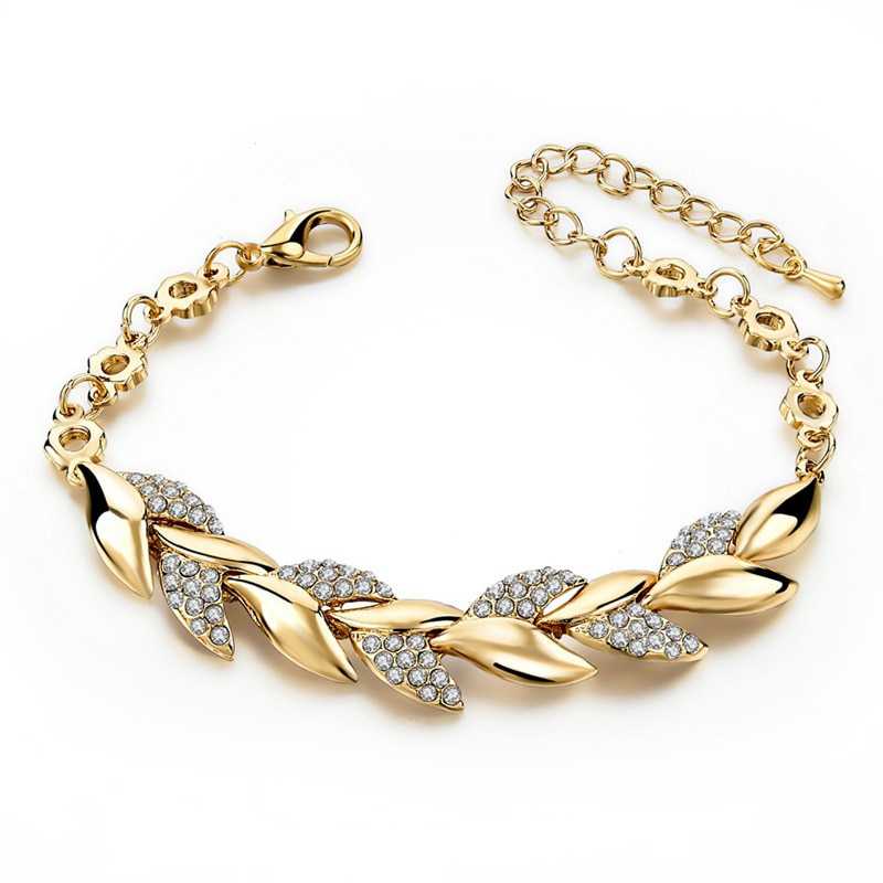 Women's Braided Leaf Chain Bracelet Embossed Cubic Zirconia
