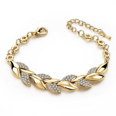 Women's Braided Leaf Chain Bracelet Embossed Cubic Zirconia