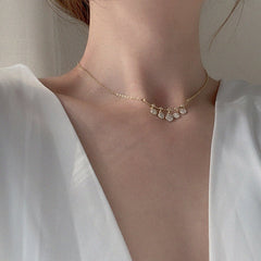 Women's Cubic Zirconia Curved Bar Necklace With Circle Drops