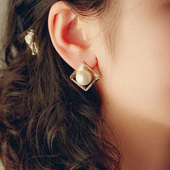 Women's Multi Rope Layered Rhombus Shaped Pearl Stud Earrings