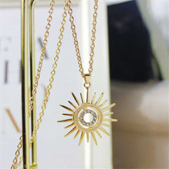Women's Gold Plated Sun Ray Pendant Necklace With Chain