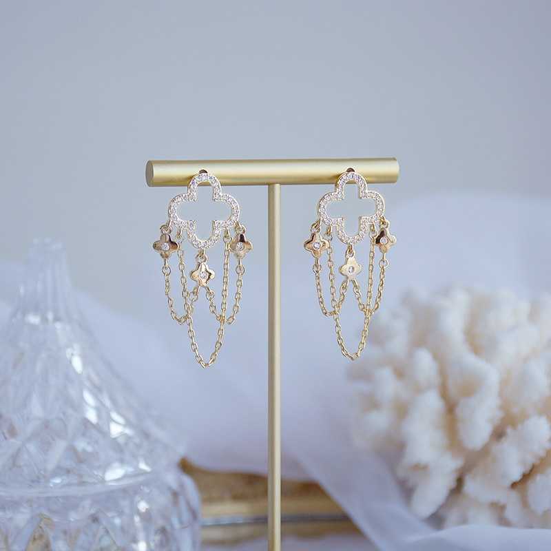 Women's Floral Chain Tassel Drop Earrings With Cubic Zirconia