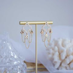 Women's Floral Chain Tassel Drop Earrings With Cubic Zirconia