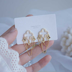 Women's Floral Chain Tassel Drop Earrings With Cubic Zirconia