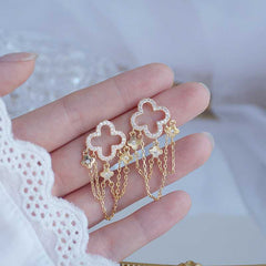Women's Floral Chain Tassel Drop Earrings With Cubic Zirconia