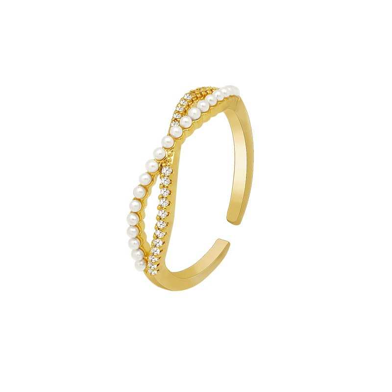 Women's Criss Cross Infinity Open Ring With Pearl And Zircon