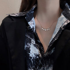 Women's Cubic Zirconia Curved Bar Necklace With Circle Drops