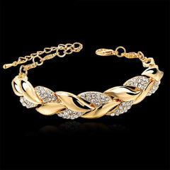 Women's Braided Leaf Chain Bracelet Embossed Cubic Zirconia
