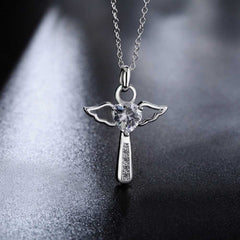 Women's Silver Plated Zircon Cross Pendant With 18 Inch Chain