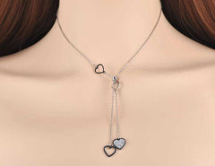 Women's Lariet Heart Charm Necklaces With Zirconia Crystal