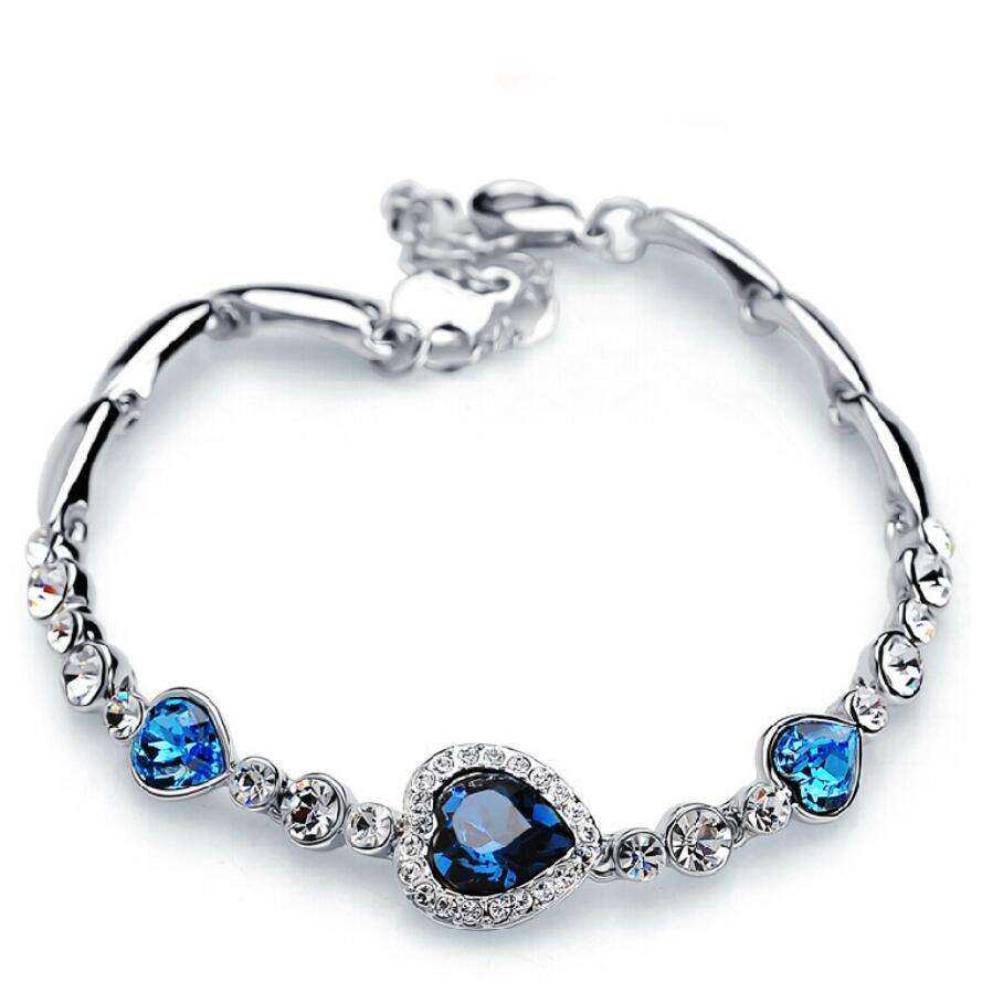 Women's Heart Crystal And Zirconia Bracelet With Lobster Clasp