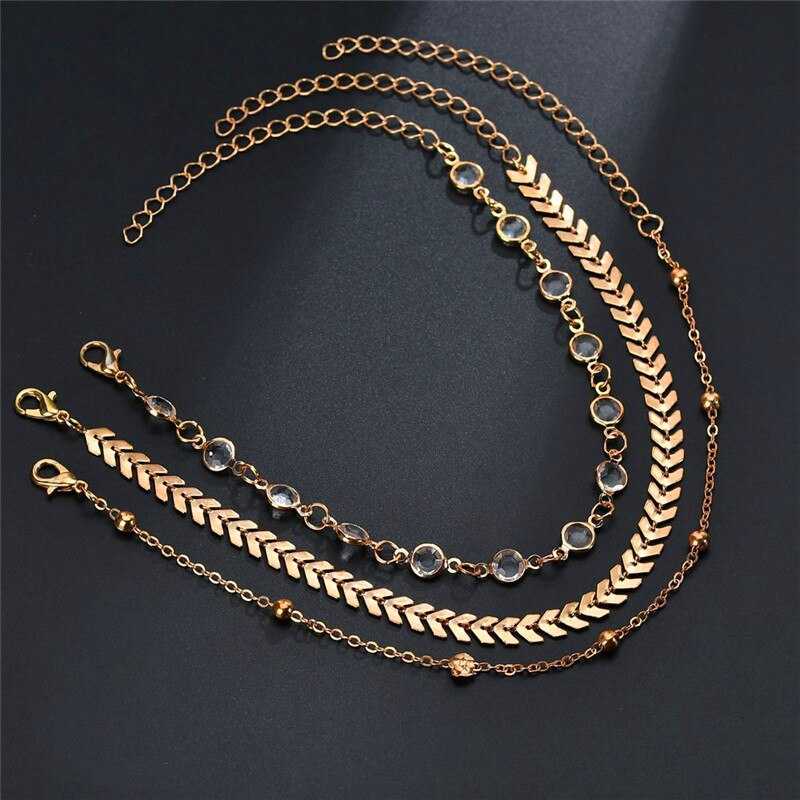 Women's Three Layer Boho Cultured Bead And Chain Anklet
