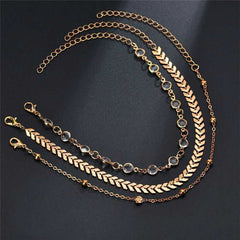 Women's Three Layer Boho Cultured Bead And Chain Anklet