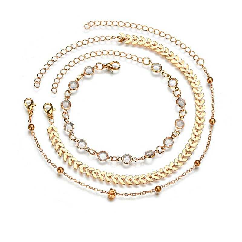 Women's Three Layer Boho Cultured Bead And Chain Anklet