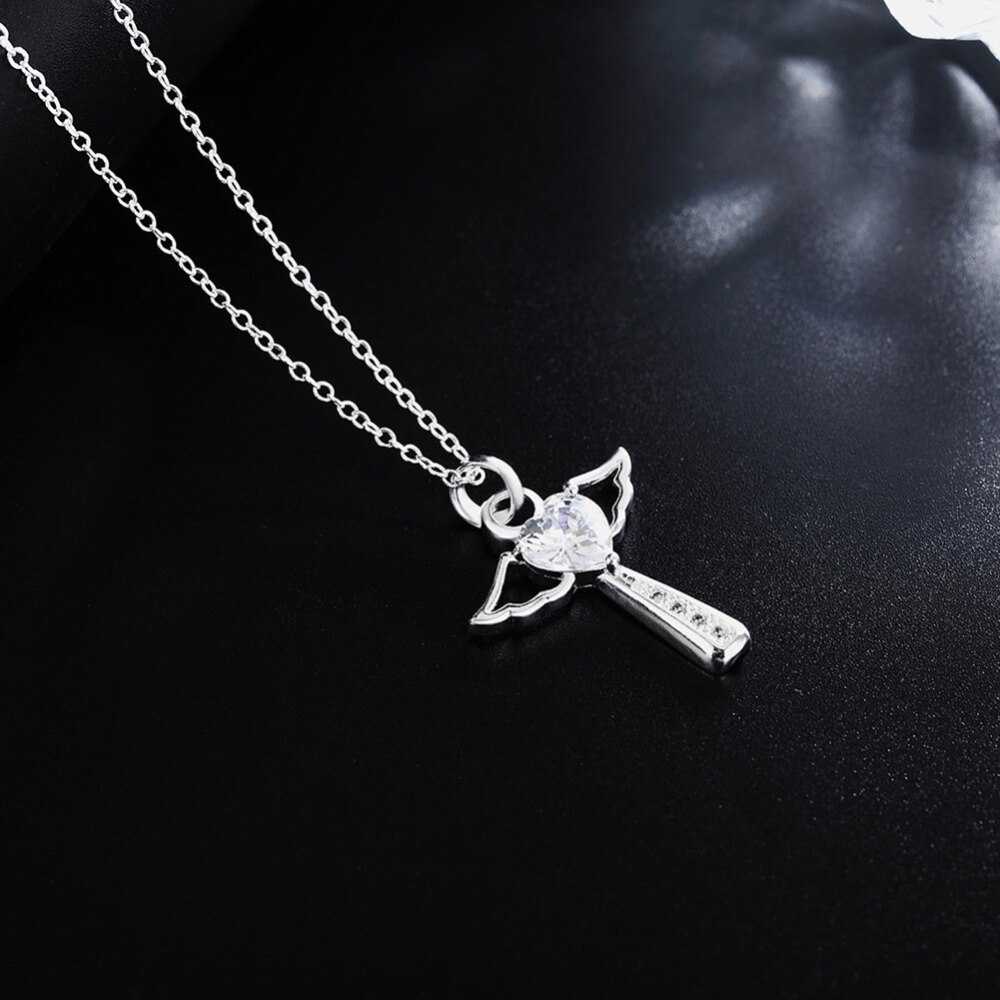 Women's Silver Plated Zircon Cross Pendant With 18 Inch Chain