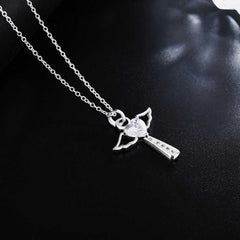 Women's Silver Plated Zircon Cross Pendant With 18 Inch Chain