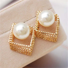 Women's Multi Rope Layered Rhombus Shaped Pearl Stud Earrings