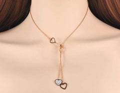 Women's Lariet Heart Charm Necklaces With Zirconia Crystal