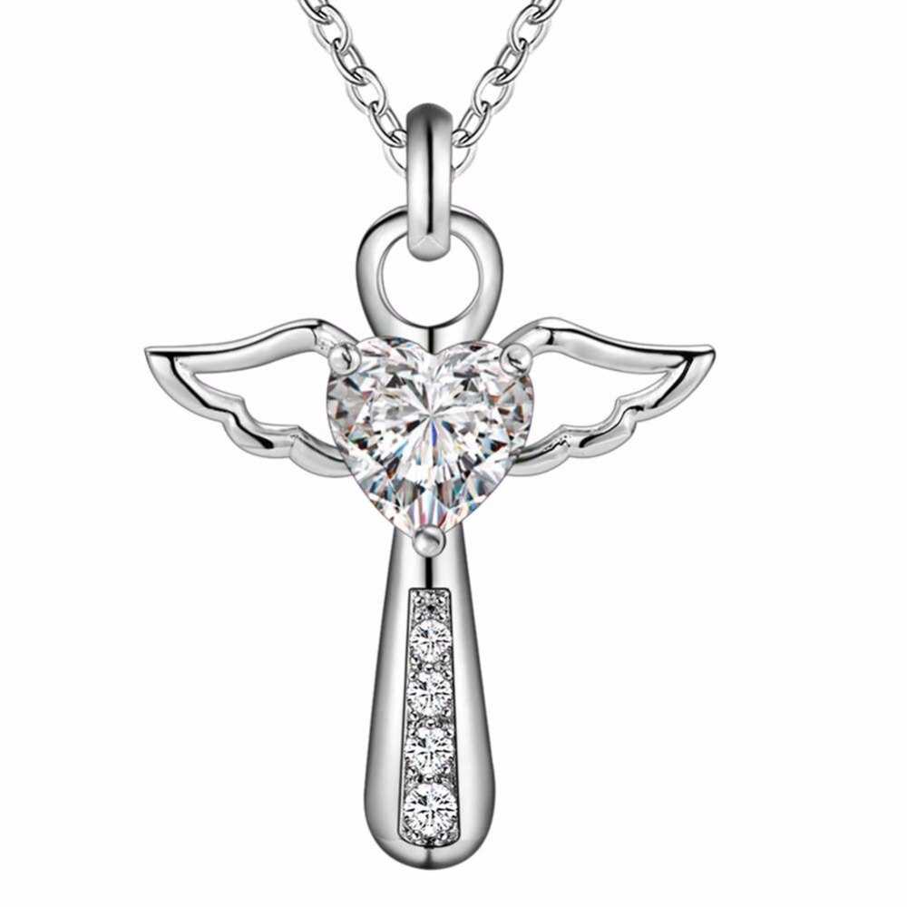 Women's Silver Plated Zircon Cross Pendant With 18 Inch Chain
