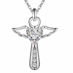 Women's Silver Plated Zircon Cross Pendant With 18 Inch Chain