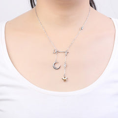 Women's Moon Star Key Pendant Necklace Studded With Crystals