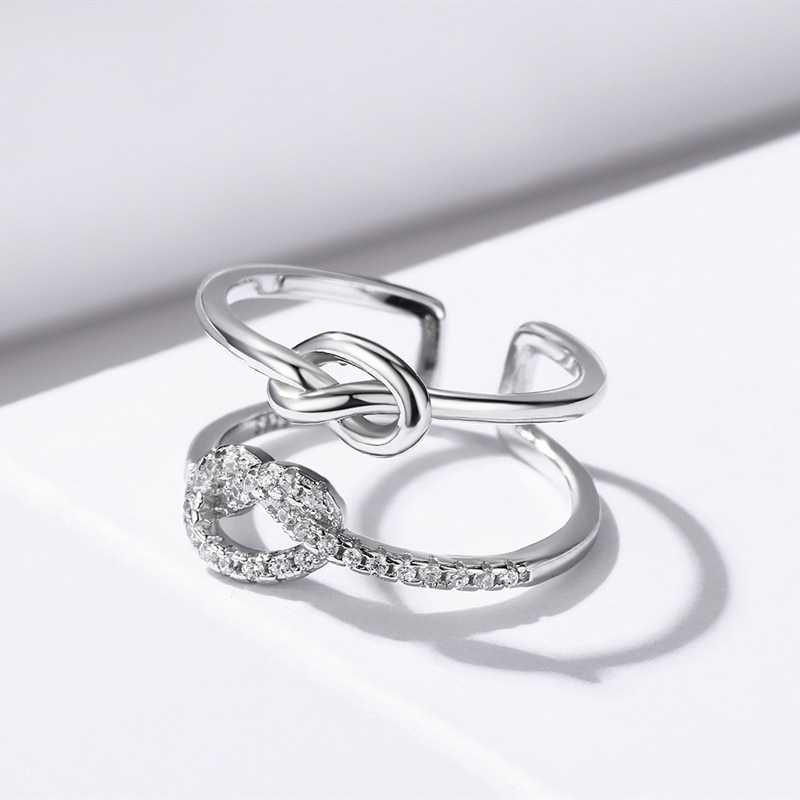 Women's Silver Plated Knotted Heart Open Ring With Zirconia