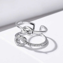 Women's Silver Plated Knotted Heart Open Ring With Zirconia