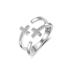 Women's Silver Plated Cross Open Ring With Cubic Zirconia
