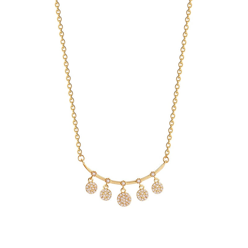 Women's Cubic Zirconia Curved Bar Necklace With Circle Drops