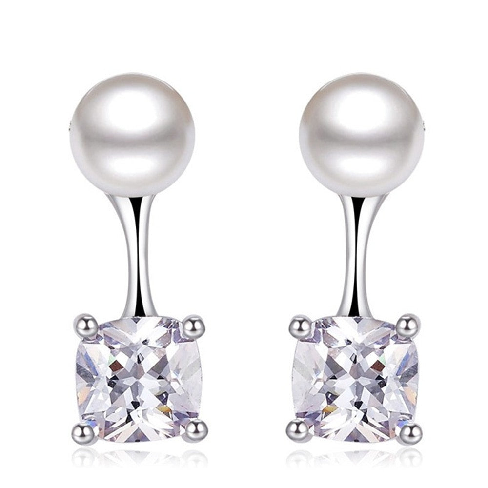 Women's Silver Plated Pearl Crystal Stone Stud Earrings