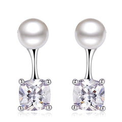 Women's Silver Plated Pearl Crystal Stone Stud Earrings