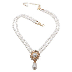 Women's Double Layered Pearl Choker With Pearl Drop Pendant