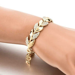 Women's Braided Leaf Chain Bracelet Embossed Cubic Zirconia
