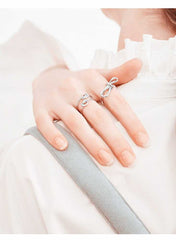 Women's Silver Plated Knotted Heart Open Ring With Zirconia
