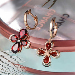 Women's Silver Plated Huggie Hoop Clover Drop Earrings