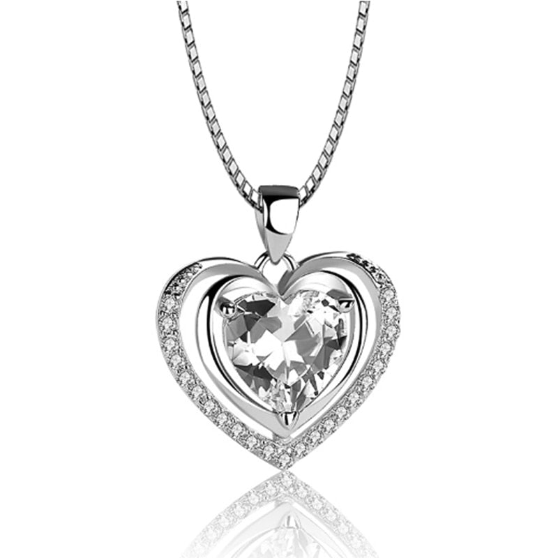 Women's Silver Plated Heart Pendant With 18 Inch Chain