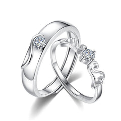 Women's Silver Plated Couple Angel Wing Rings With Cubic Zirconia Stones