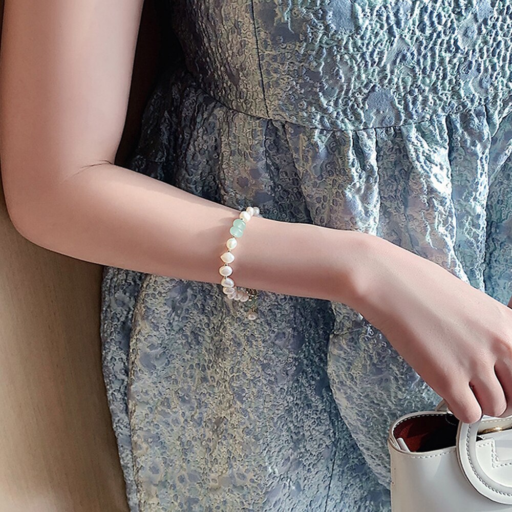 Women's Stainless Steel Natural Stone Pearl Pendant Bracelet