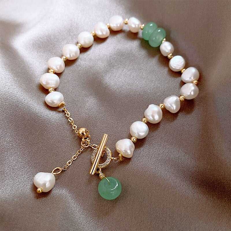 Women's Stainless Steel Natural Stone Pearl Pendant Bracelet